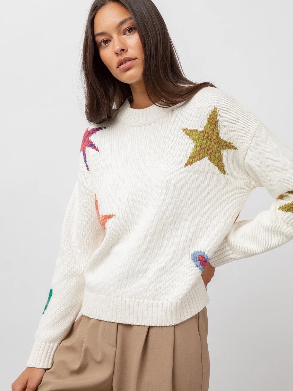 Rails Ivory Star Motif Crewneck Sweater
